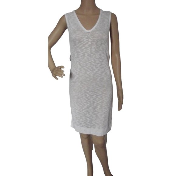 Express XS/Small White Slub V-Neck Sleeveless Hi-Lo Melange Tunic Sweater beach - Picture 1 of 10